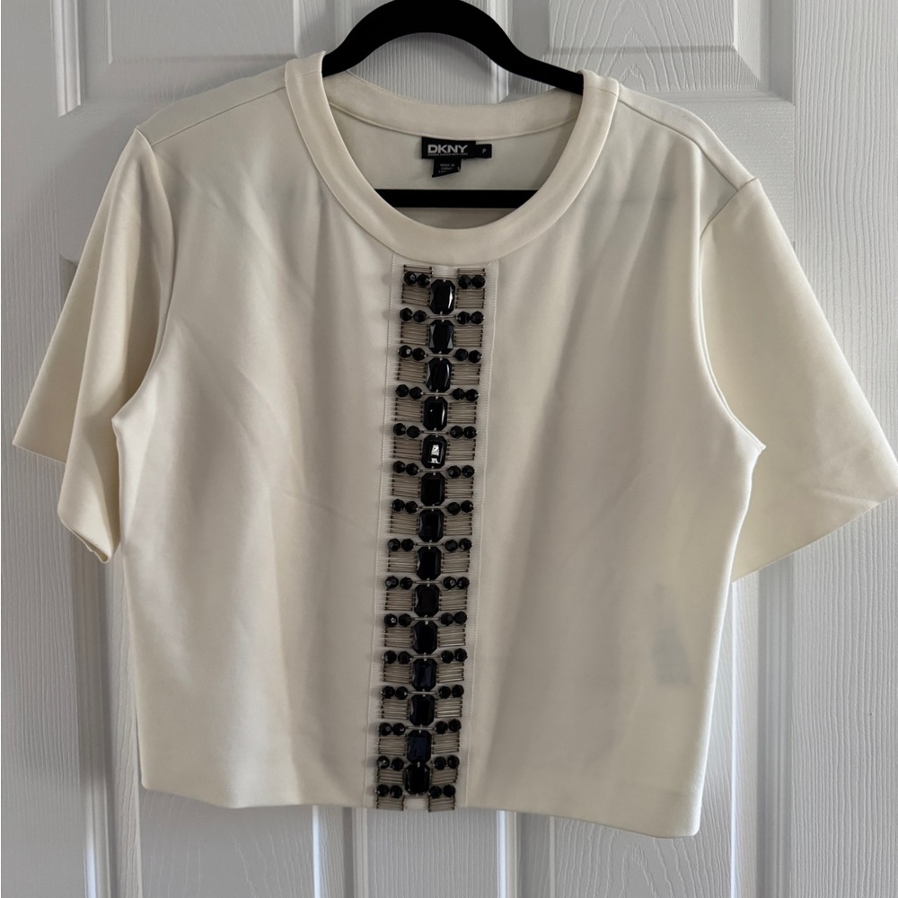 DKNY Women's Ivory Embellished Top